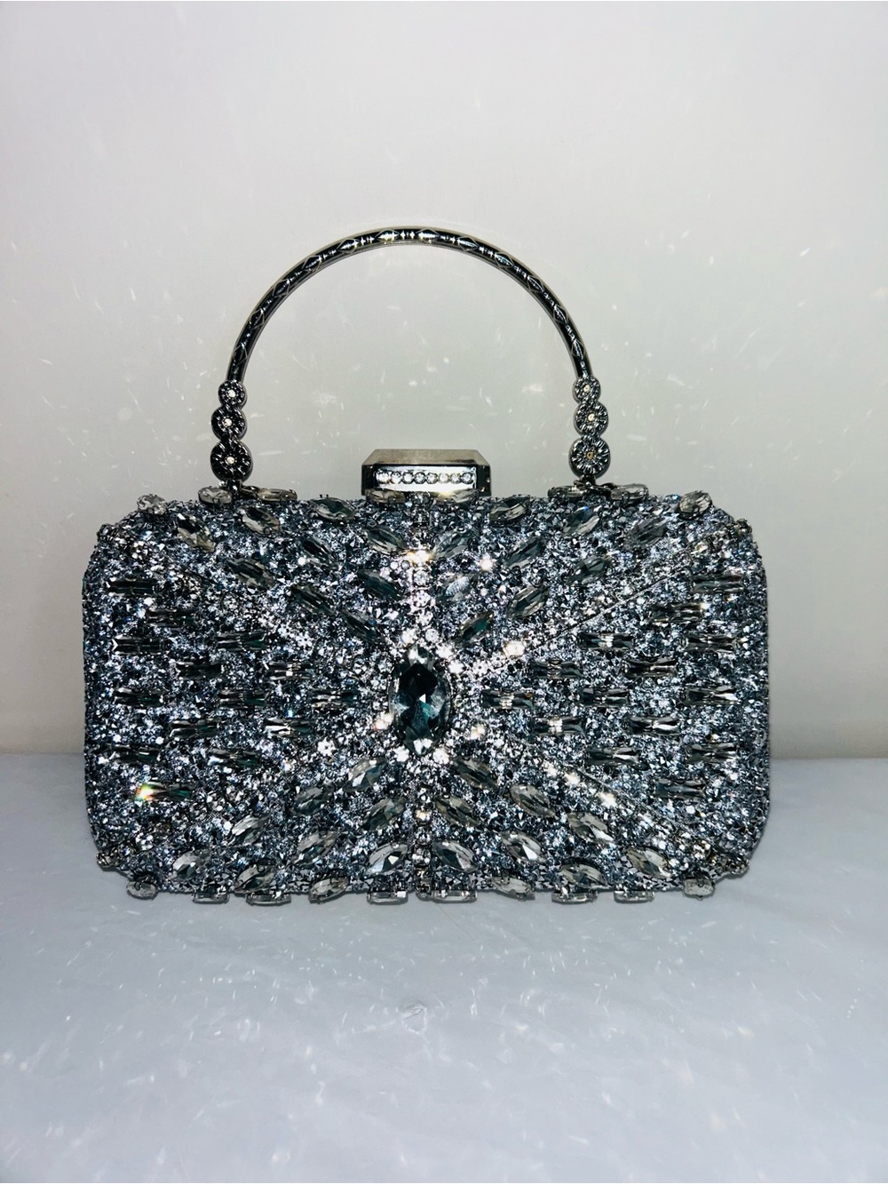 Embellished Crystal Clutch with detachable Top Handle